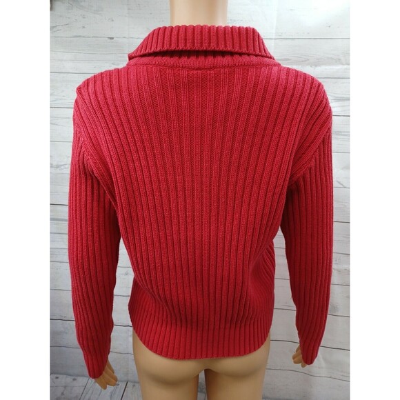 Vintage Von Saken Sweater Cardigan S Red Crystal Zipper Ribbed Bling USA Glam - Picture 5 of 9